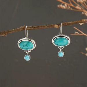 Turquoise, silver earrings